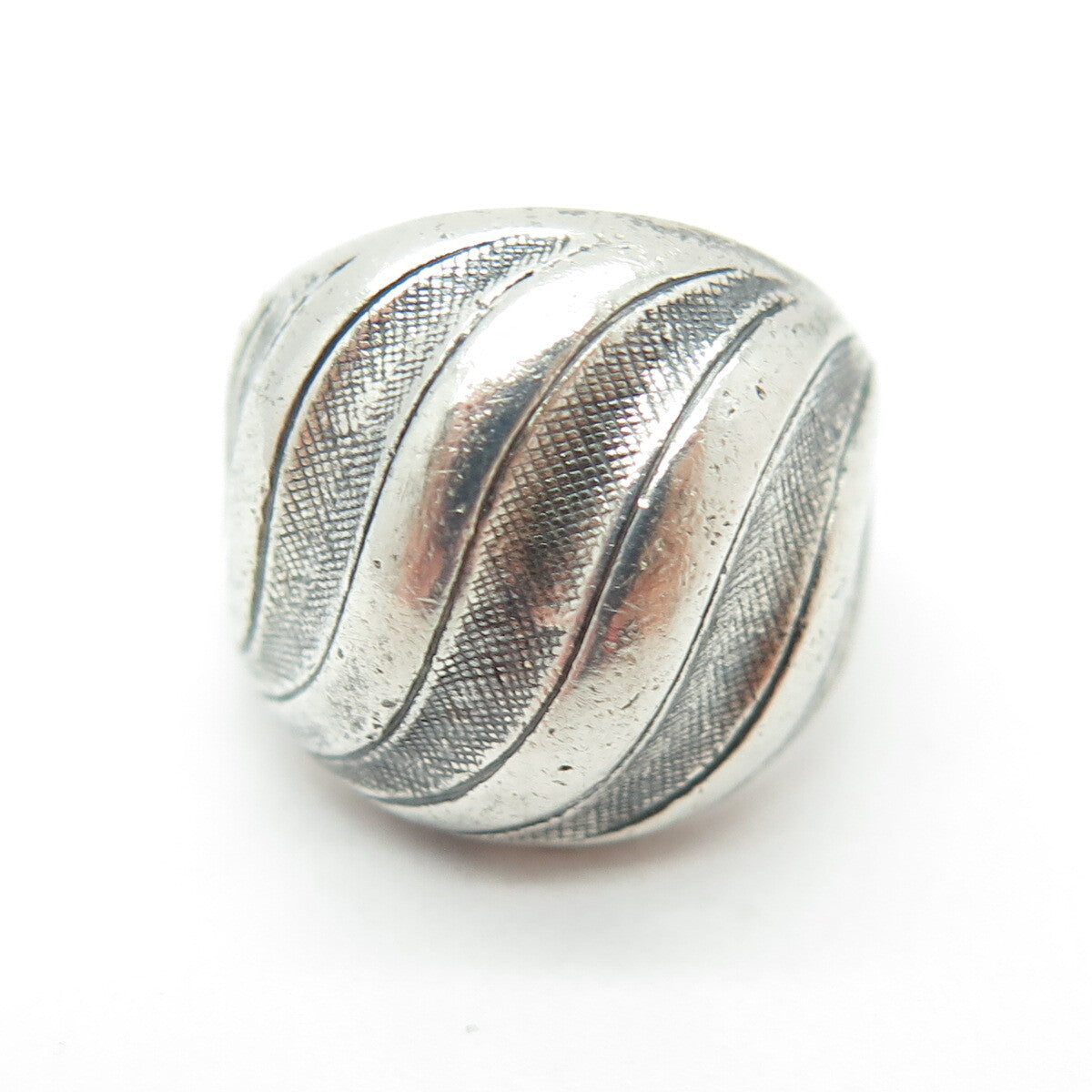 CLARK & COOMBS 925 Sterling Silver Vintage Wavy Dome Oxidized Ring Size 4