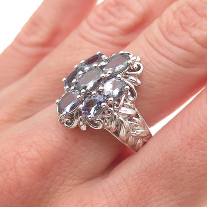 Chuck Clemency 925 Sterling Silver Real Oval-Cut Tanzanite Floral Ring Size 8.5