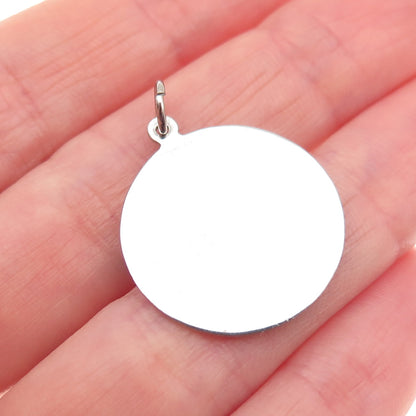 925 Sterling Silver Vintage Diamond-Cut Floral Round Tag Charm Pendant