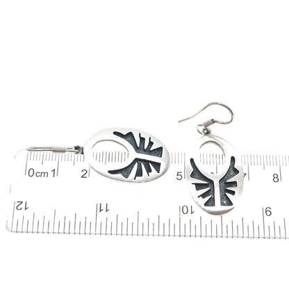 925 Sterling Silver Vintage Mexico Tribal Symbol Oxidized Dangle Earrings