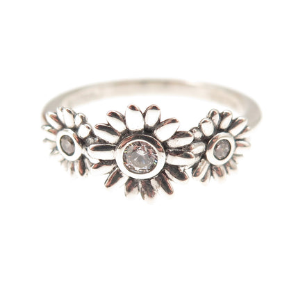 925 Sterling Silver Round-Cut C Z Daisy Flower Ring Size 8
