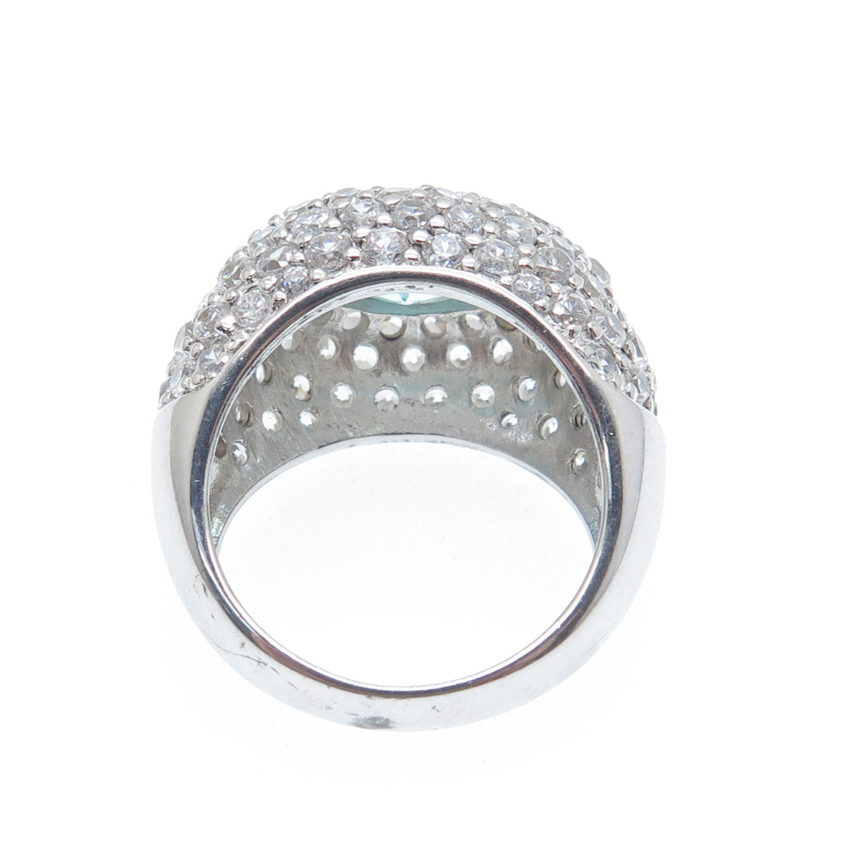 925 Sterling Silver ADI Blue Oval-Cut & White Round-Cut C Z Domed Ring Size 7.25