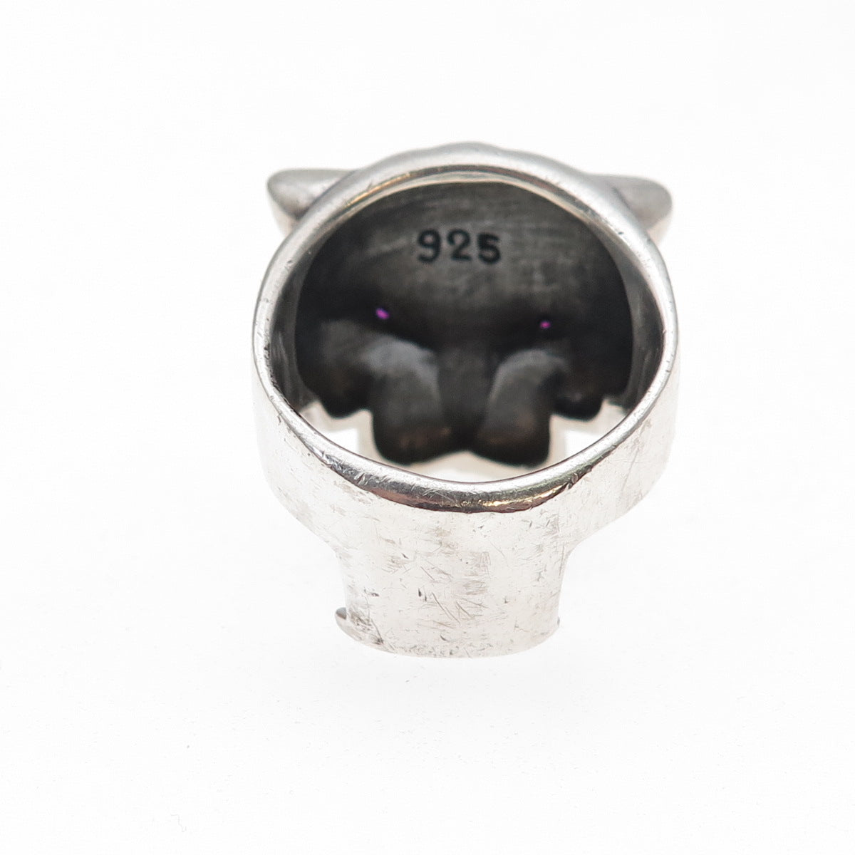 925 Sterling Silver Vintage Real Ruby Panther Oxidized Ring Size 8.25