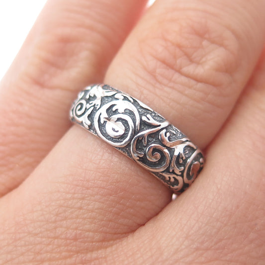 CAROLYN POLLACK 925 Sterling Silver Vintage Ornate Floral Band Ring Size 6.25