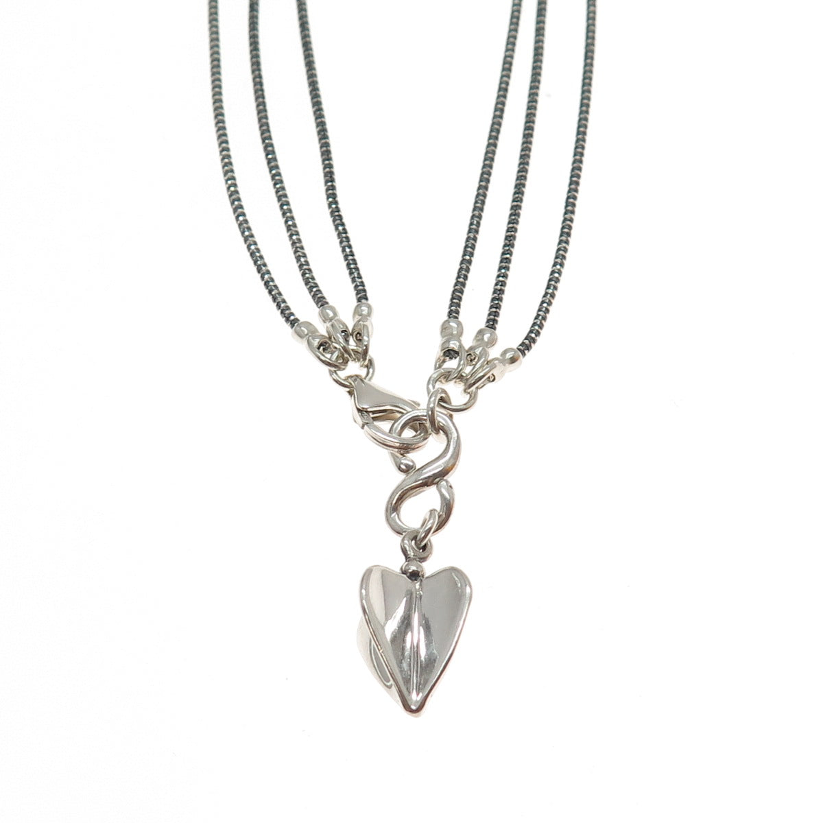 HAGIT GORALI 925 Sterling Silver Vintage Heart Multi-Strand Chain Necklace 18"