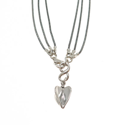 HAGIT GORALI 925 Sterling Silver Vintage Heart Multi-Strand Chain Necklace 18"
