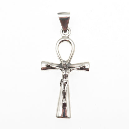 925 Sterling Silver Vintage Egyptian Ankh Crucifix Cross Charm Pendant