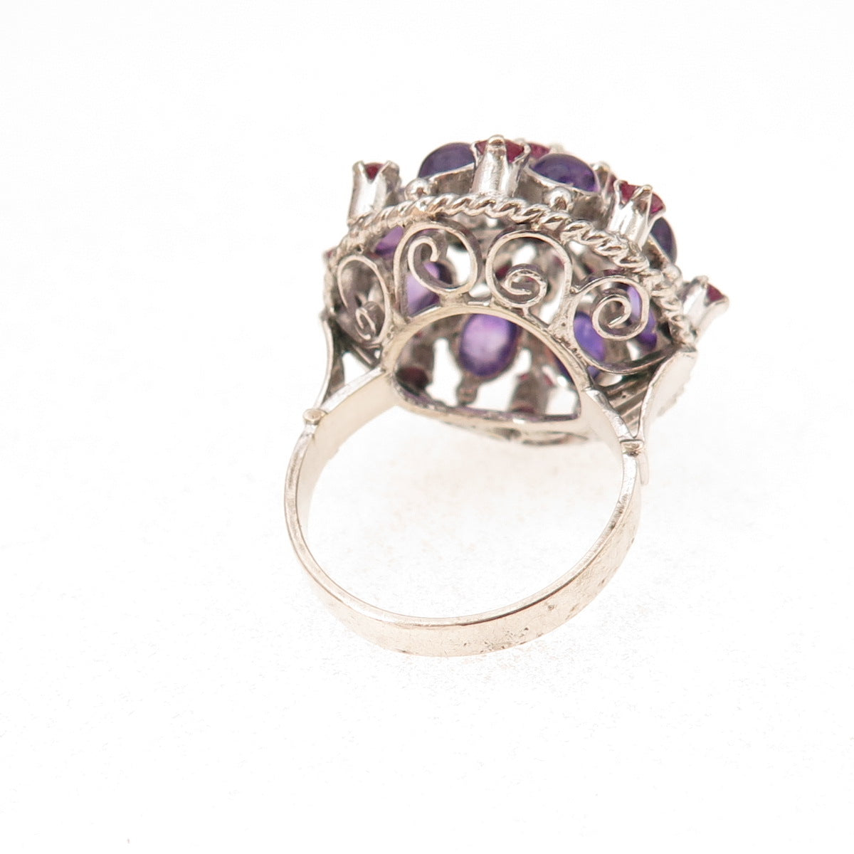 925 Sterling Silver Antique Art Deco Real Ruby & Amethyst Ring Size 7.25