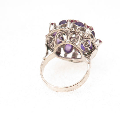 925 Sterling Silver Antique Art Deco Real Ruby & Amethyst Ring Size 7.25