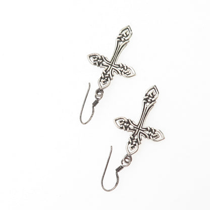 925 Sterling Silver Vintage Celtic Cross Oxidized Dangle Earrings