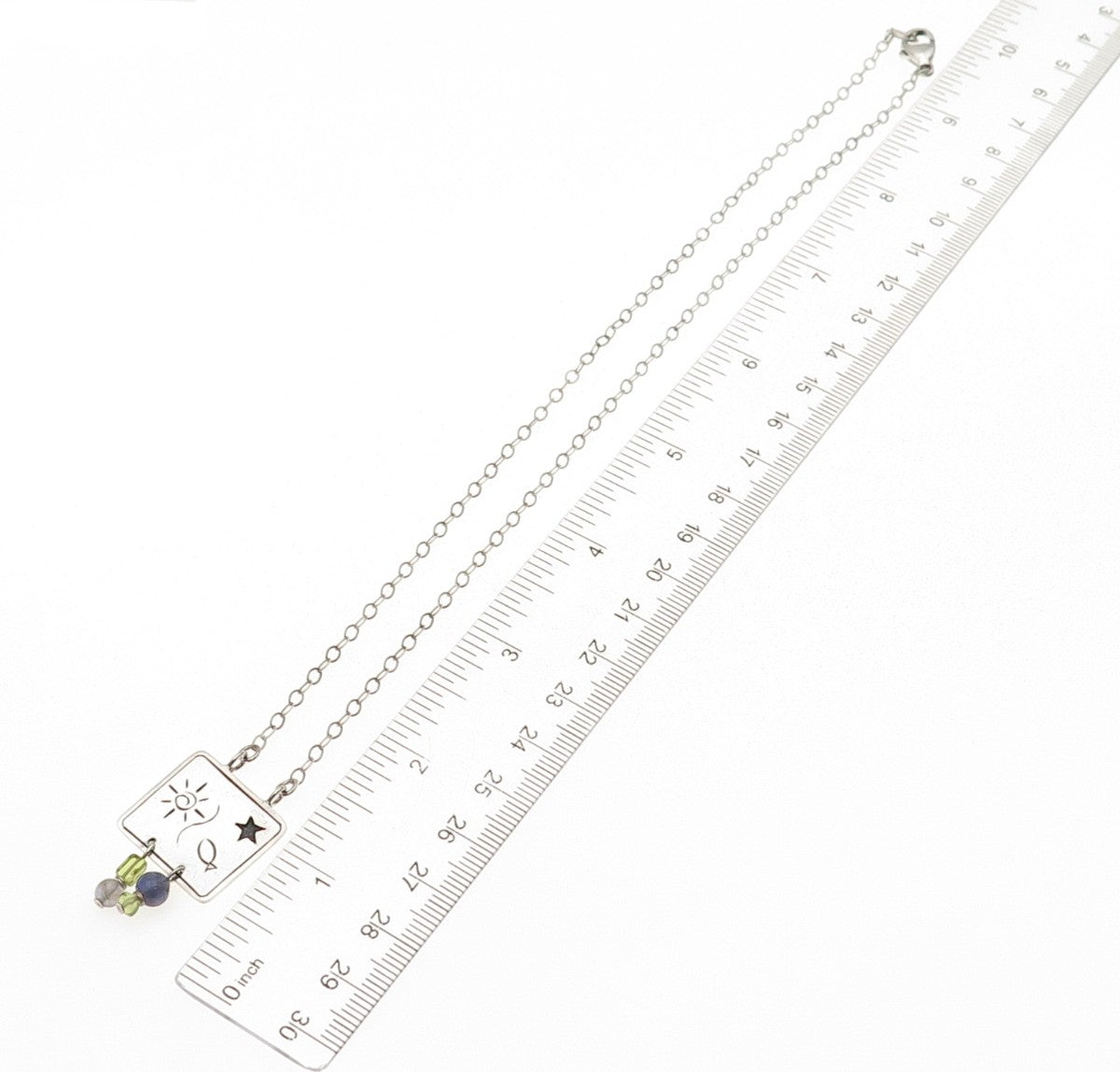 925 Sterling Silver Vintage Real Iolite Peridot Sun Fish Star Chain Necklace 18"