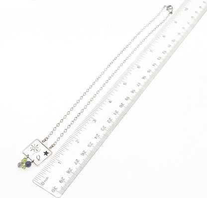 925 Sterling Silver Vintage Real Iolite Peridot Sun Fish Star Chain Necklace 18"