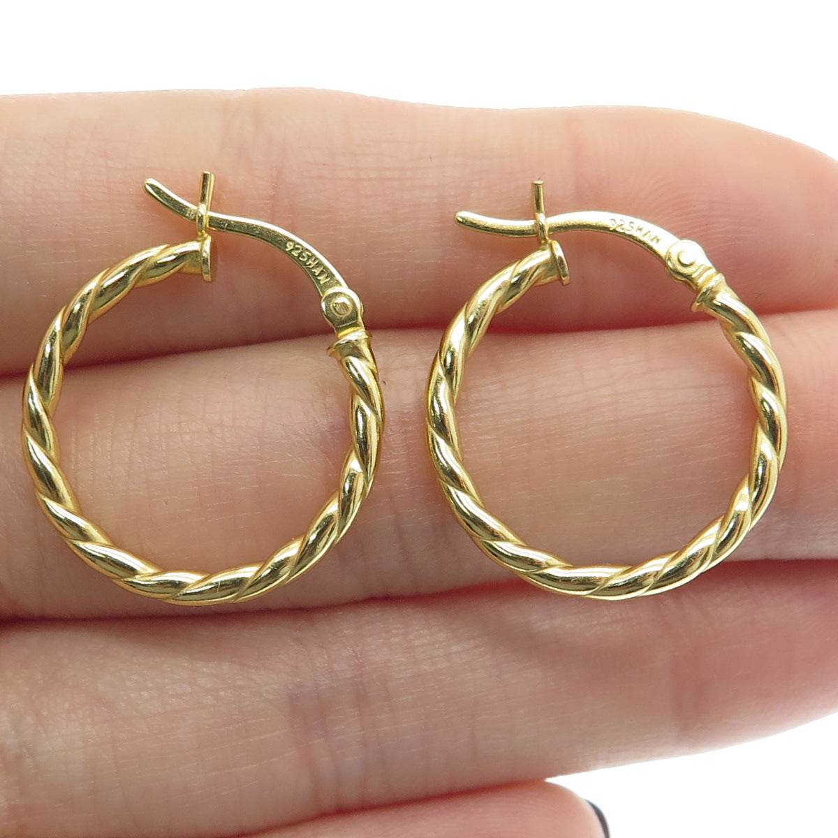 HAN 925 Sterling Silver Gold Plated Twisted Rope Hoop Earrings