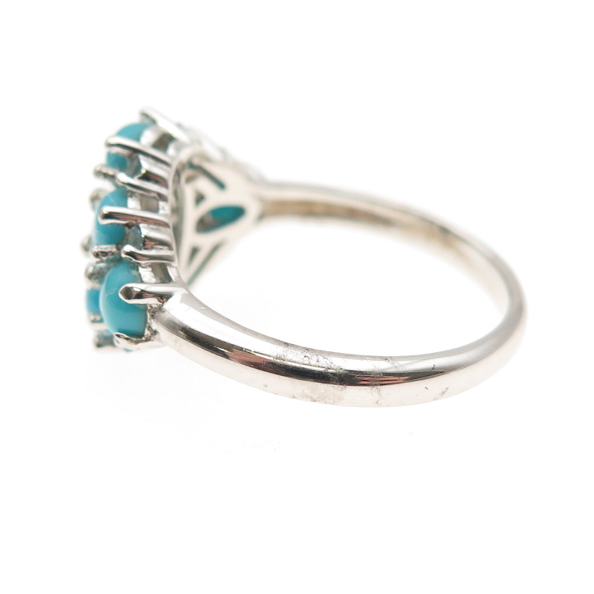 925 Sterling Silver Real Sleeping Beauty Turquoise & Blue Topaz Ring Size 8.25