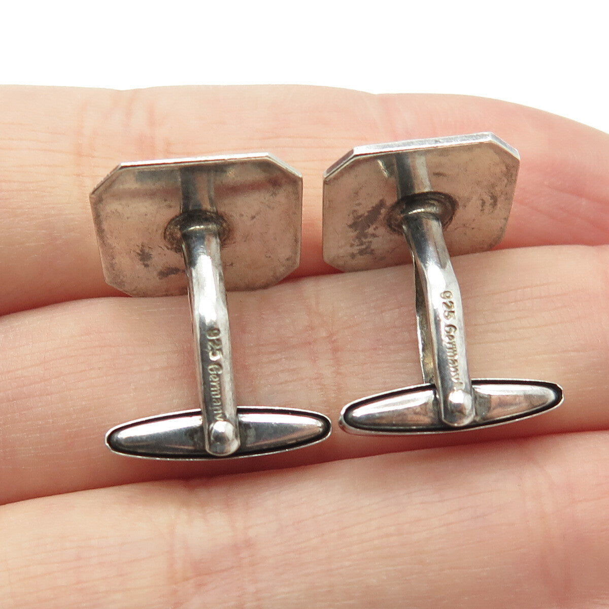 925 Sterling Silver 2-Tone Vintage Germany Ribbed Cufflinks