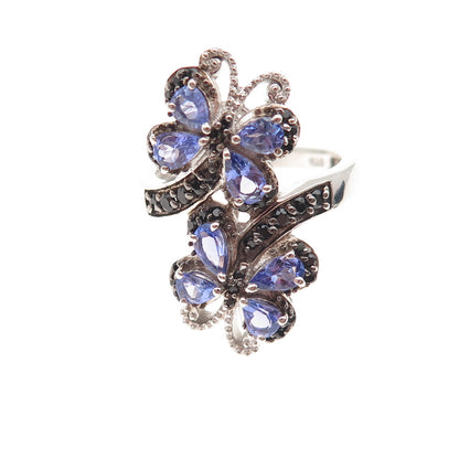 Chuck Clemency 925 Sterling Silver Real Tanzanite & Black Spinel Ring Size 8.25