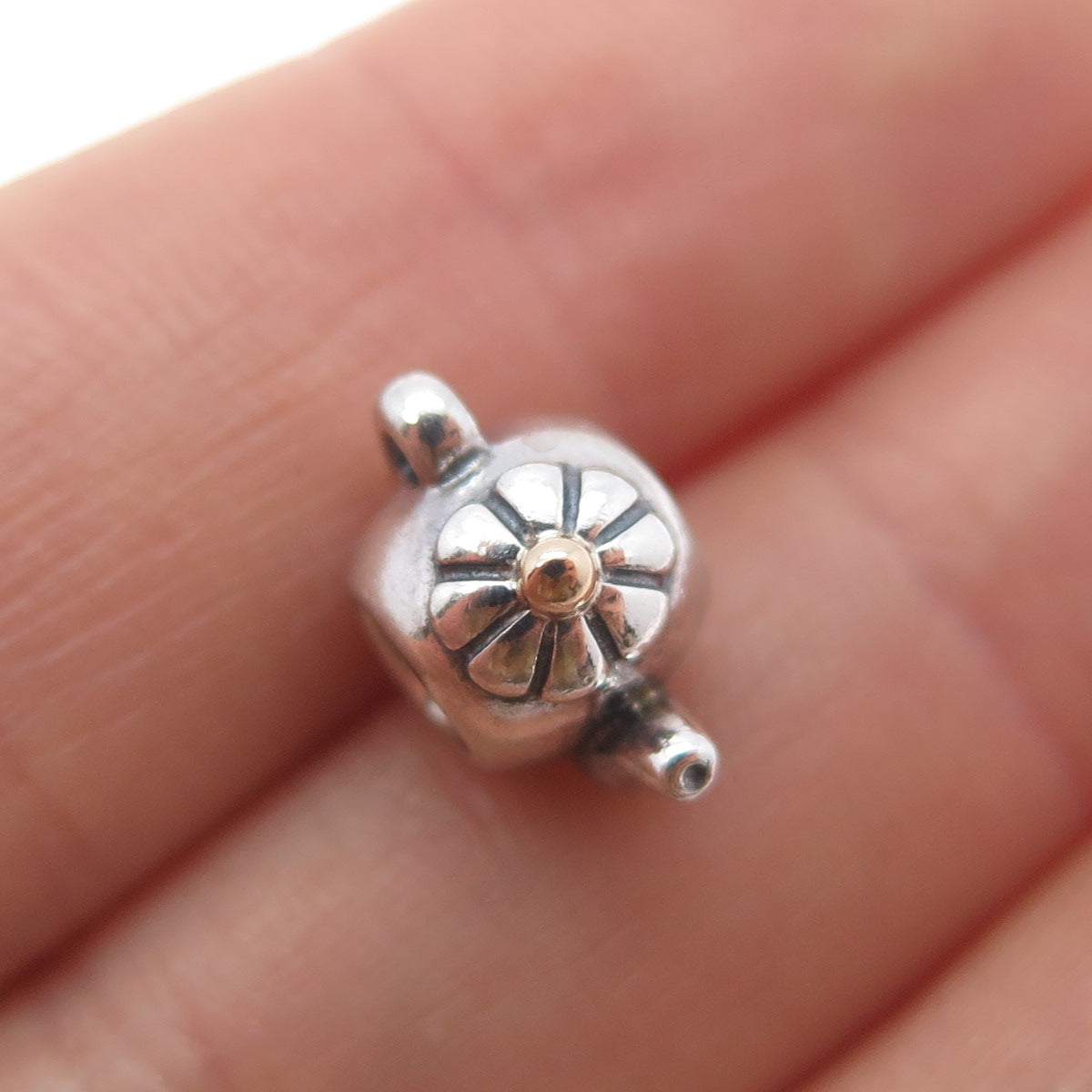 PANDORA 925 Sterling Silver & Gold Teapot Slide Bead Charm