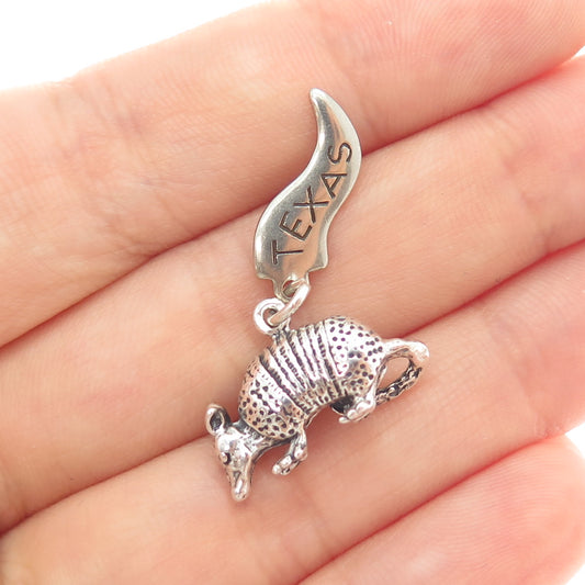 925 Sterling Silver Vintage Armadillo Texas Oxidized Minimalist Charm Pendant