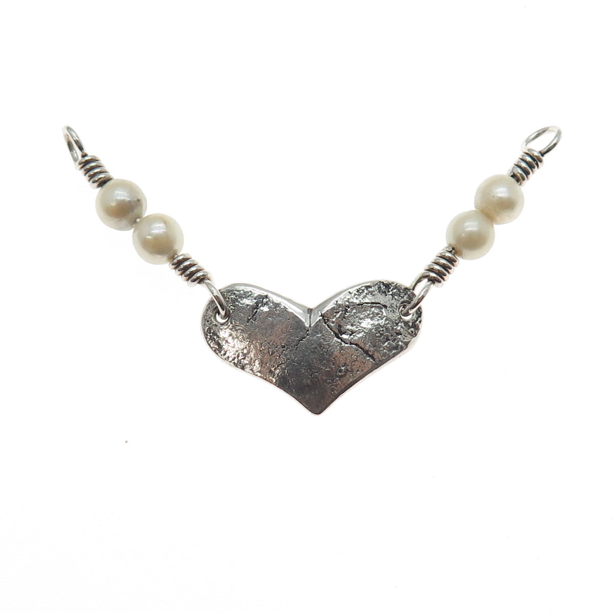 Aniello 925 Sterling Vintage Real Pearl Heart Oxidized Centerpiece Necklace Part