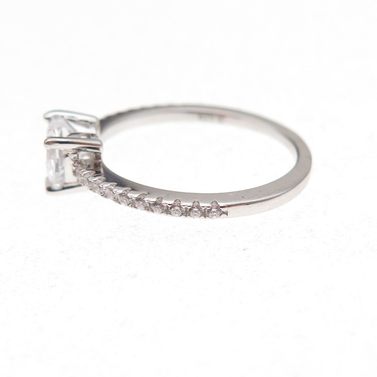 925 Sterling Silver Heart & Round-Cut C Z Promise Ring Size 6