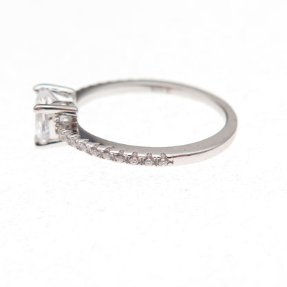 925 Sterling Silver Heart & Round-Cut C Z Promise Ring Size 6
