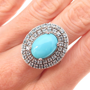 925 Sterling Silver Real Sleeping Beauty Turquoise & Blue Topaz Ring Size 8.25