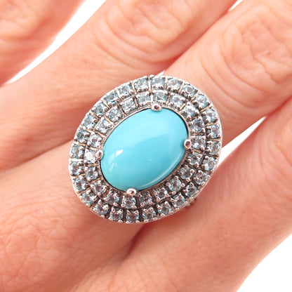 925 Sterling Silver Real Sleeping Beauty Turquoise & Blue Topaz Ring Size 8.25