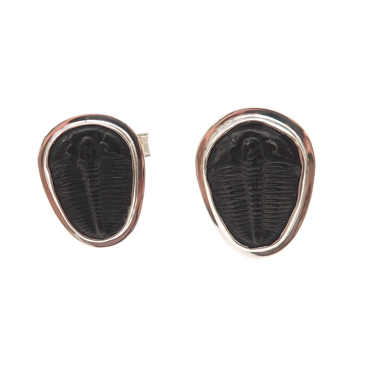 Ray Van Cleve 925 Sterling Silver Vintage Trilobite Fossil Oxidized Cufflinks