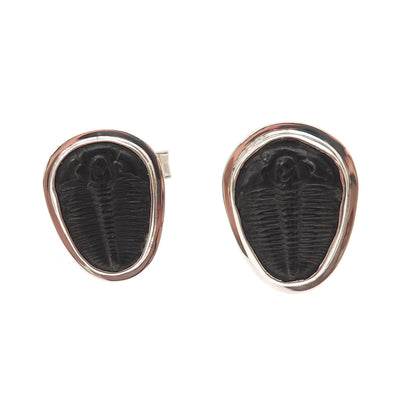 Ray Van Cleve 925 Sterling Silver Vintage Trilobite Fossil Oxidized Cufflinks