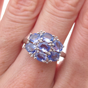 925 Sterling Silver Real Oval-Cut Tanzanite Floral Cluster Ring Size 8