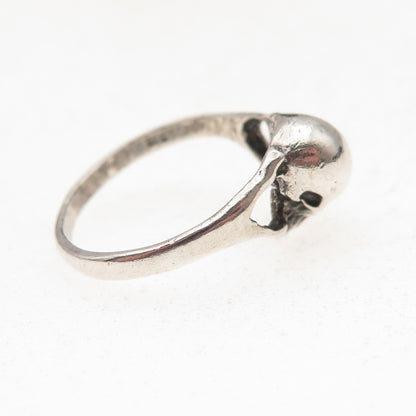 925 Sterling Silver Vintage Skull Oxidized Biker Ring Size 5
