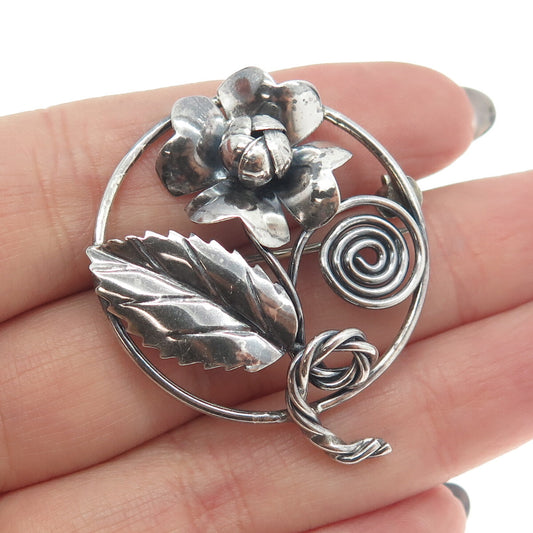 925 Sterling Silver Antique Art Deco Floral Blossom Handmade Pin Brooch