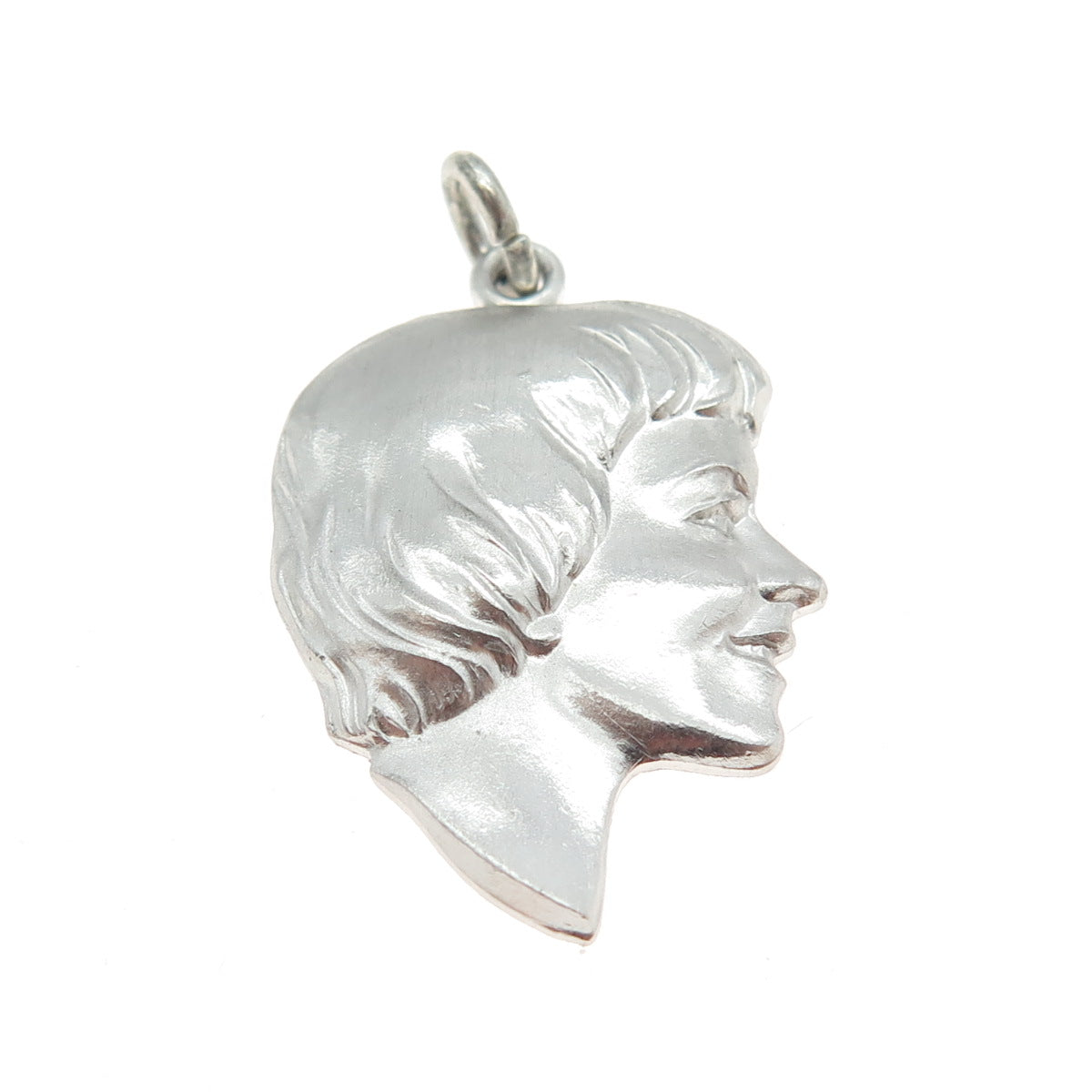 WELLS 925 Sterling Silver Vintage Girl Face Profile Charm Pendant