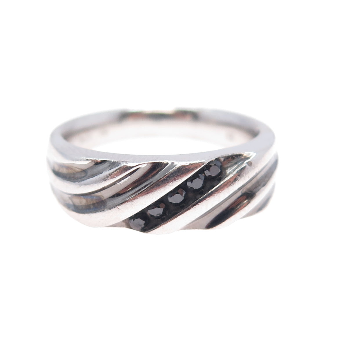 925 Sterling Silver Real Round-Cut Black Diamond Modernist Ring Size 10.25