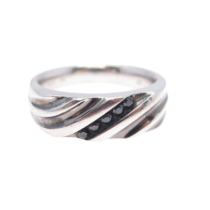 925 Sterling Silver Real Round-Cut Black Diamond Modernist Ring Size 10.25