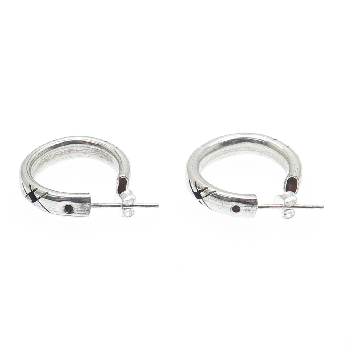 925 Sterling Silver Vintage Modernist Oxidized Hoop Earrings