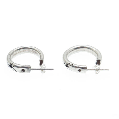 925 Sterling Silver Vintage Modernist Oxidized Hoop Earrings