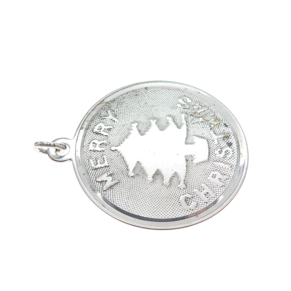 TOWN & COUNTRY 925 Sterling Silver Vintage Merry Christmas Round Tag Pendant