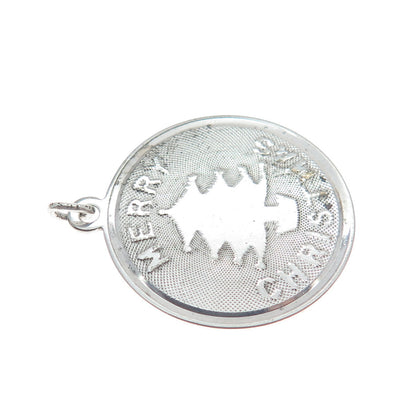 TOWN & COUNTRY 925 Sterling Silver Vintage Merry Christmas Round Tag Pendant