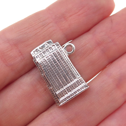 925 Sterling Silver Vintage 30 Rockefeller Plaza Oxidized 3D Charm Pendant