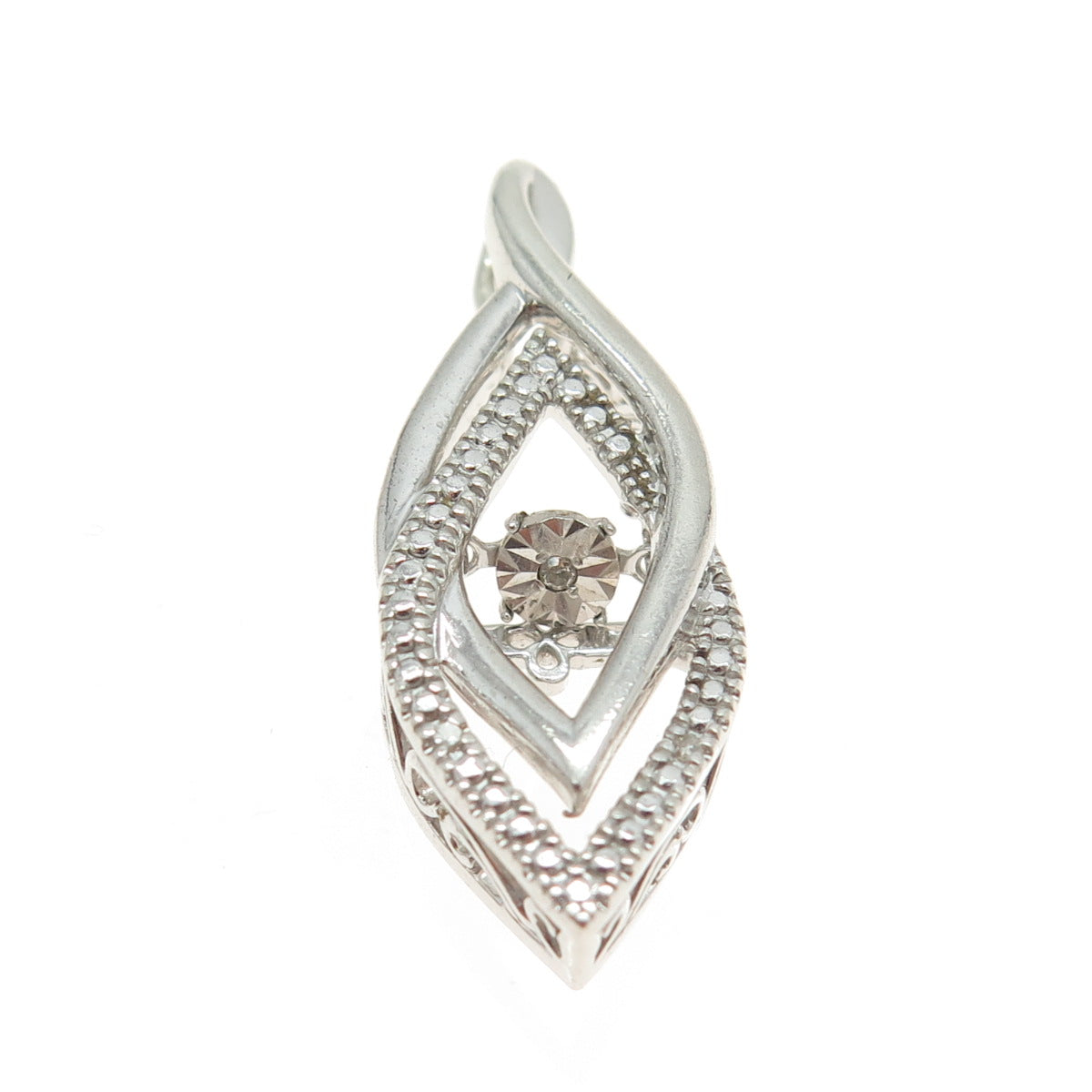 925 Sterling Silver Real White Diamond Accent Pendant