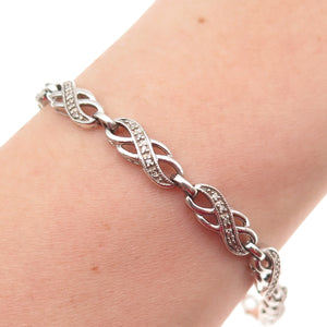 925 Sterling Silver Real Round-Cut Diamond Infinity Link Bracelet 7"