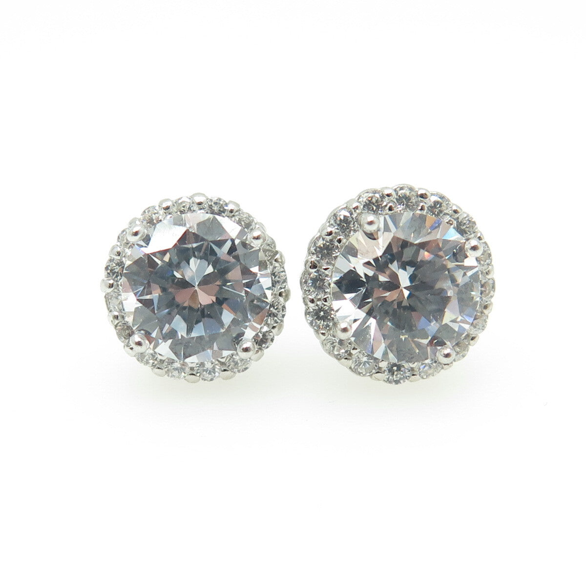 HAN 925 Sterling Silver Round-Cut White C Z Stud Earrings