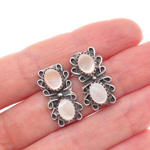 Old Pawn 925 Sterling Silver Vintage Southwestern MOP Oxidized Tribal Earrings
