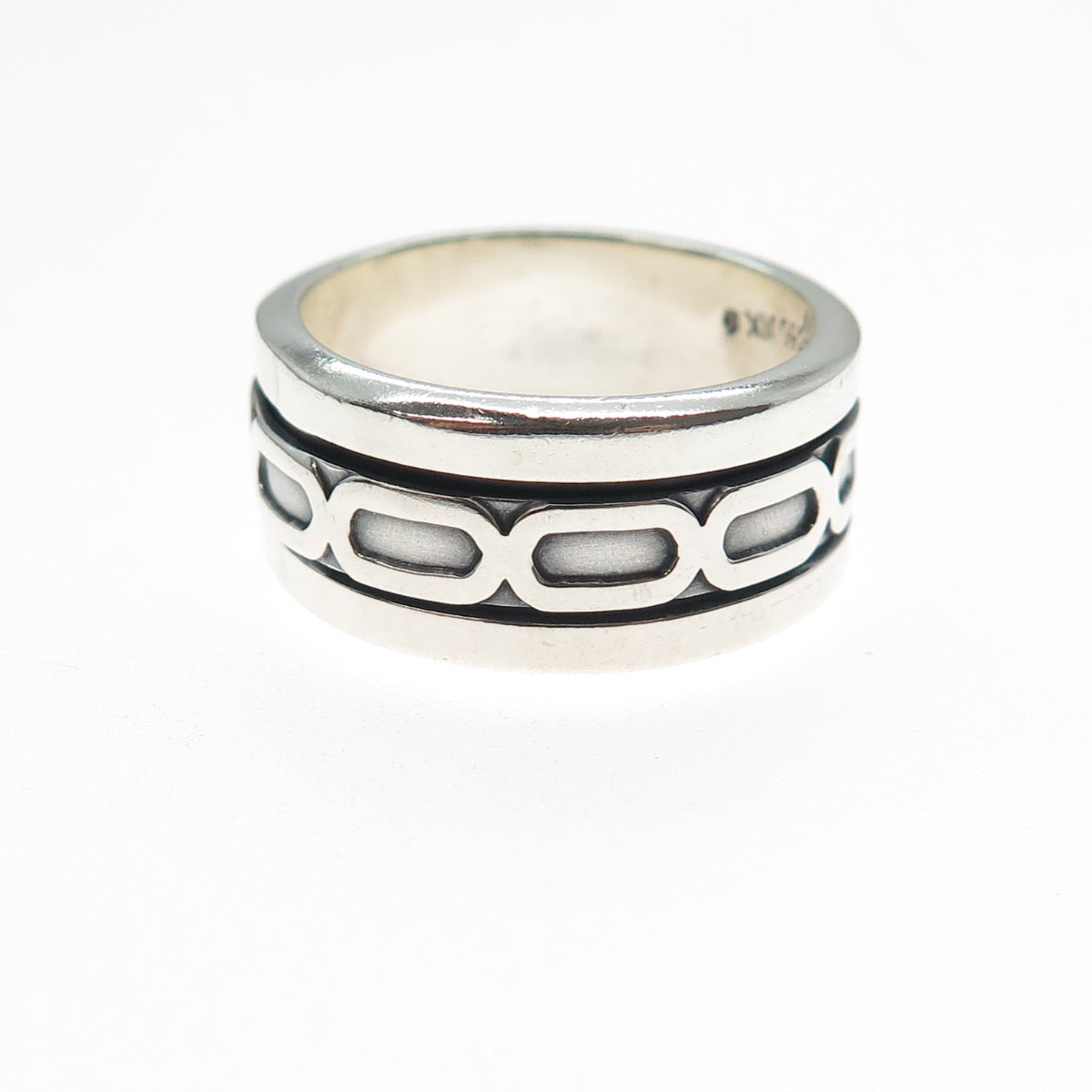 925 Sterling Silver Vintage Mexico Oxidized Rotating Band Ring Size 9.25