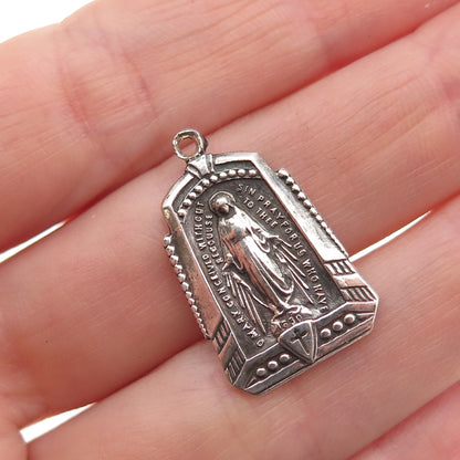 925 Sterling Silver Antique Art Deco St. Mary Miraculous Oxidized Charm Pendant
