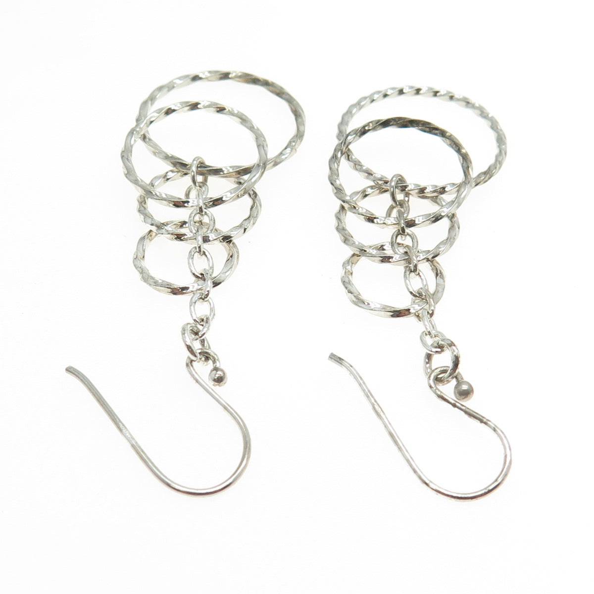 925 Sterling Silver Twisted Multi-Circle Drop Dangling Earrings