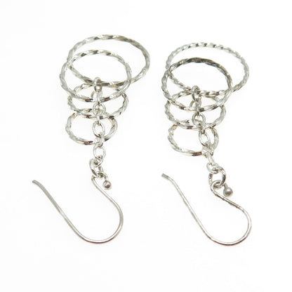 925 Sterling Silver Twisted Multi-Circle Drop Dangling Earrings