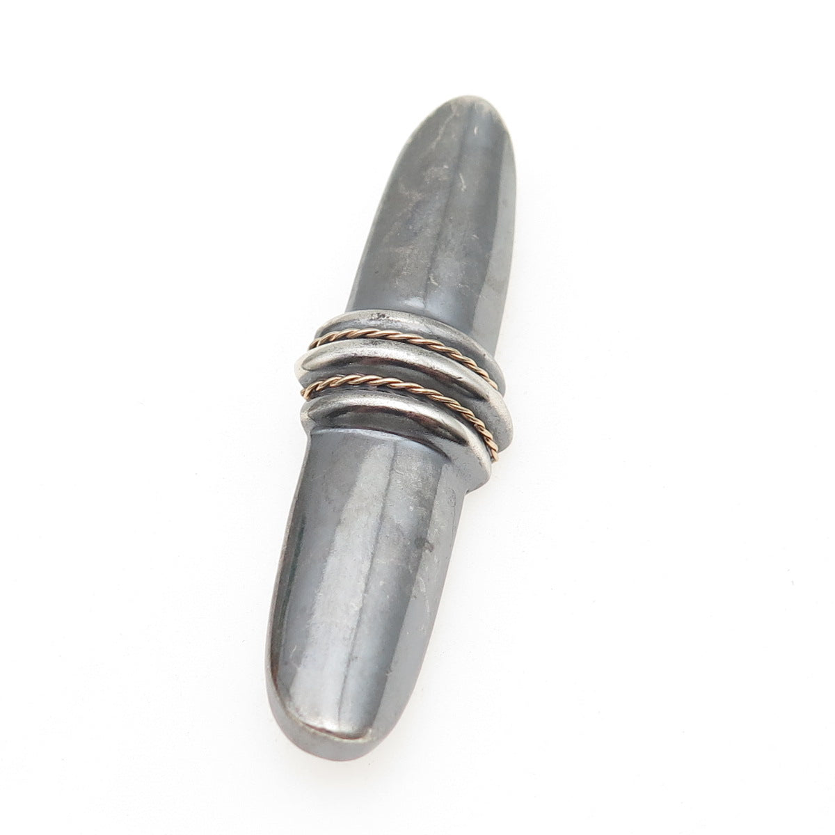 925 Sterling Silver 14K Gold Vintage DND Modernist Bar Oxidized Pin Brooch