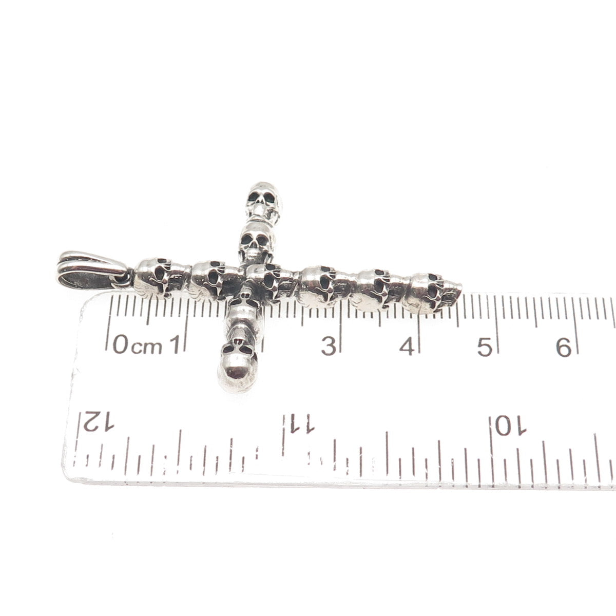 925 Sterling Silver Vintage Skull Cross Oxidized Gothic Pendant